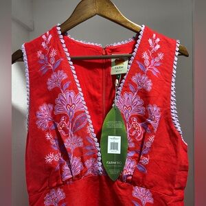 Farm Rio Red Porcelain Garden Linen Midi Dress. XL.